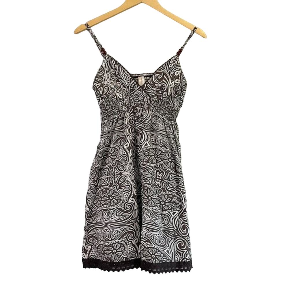 Vtg No Boundaries Paisley Slip Dress Womens Small Black White Y2K Grunge Mini - Picture 2 of 6